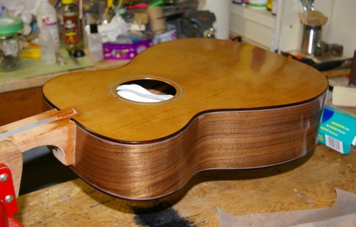 guitar body after one french polishing session
